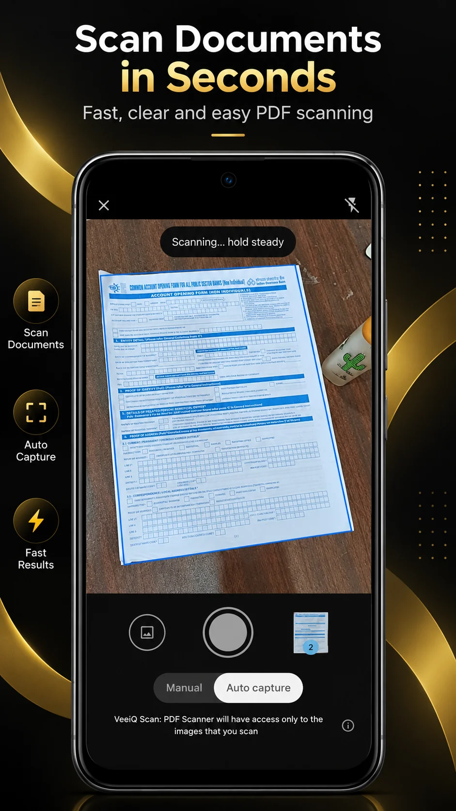 VeeiQ PDF Scanner document management and file actions screen